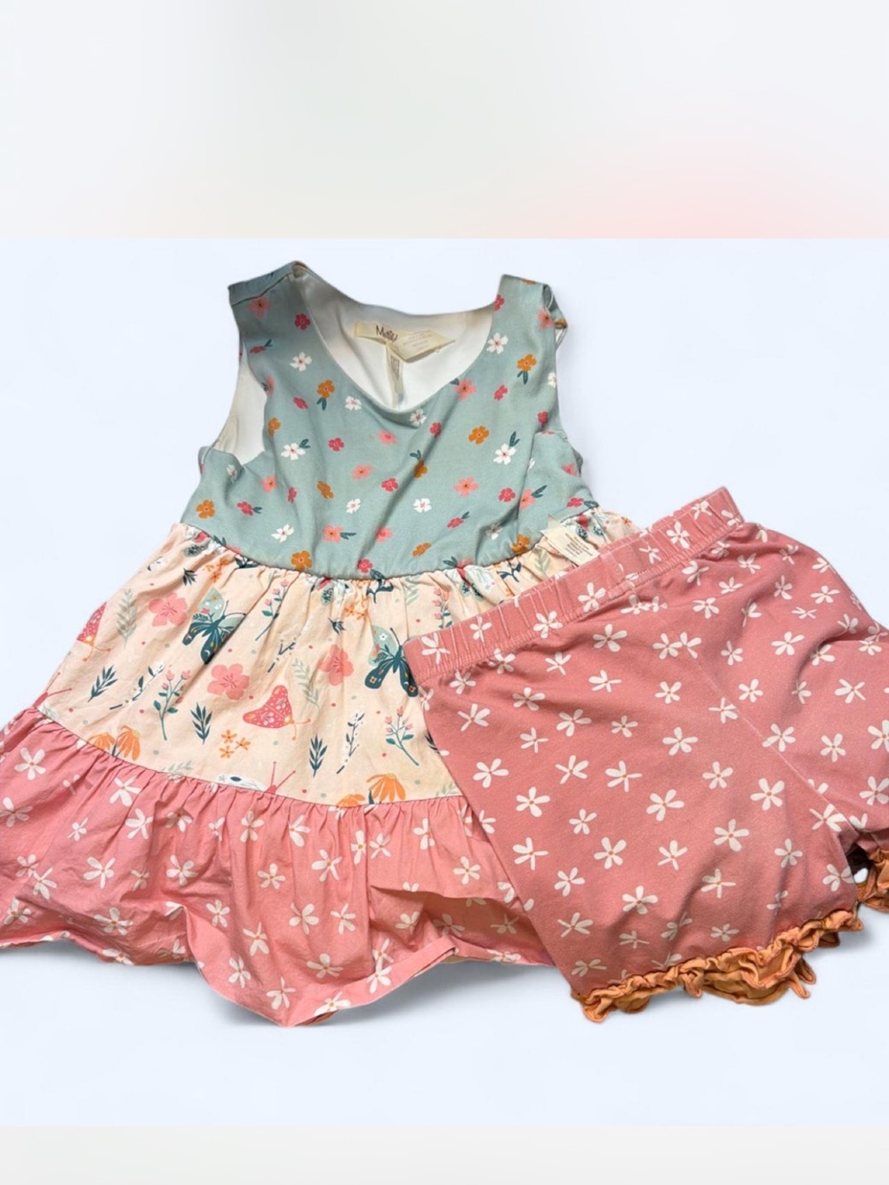 Matilda Jane Mint Floral Tiered Dress & Dusty Rose Shorts Set